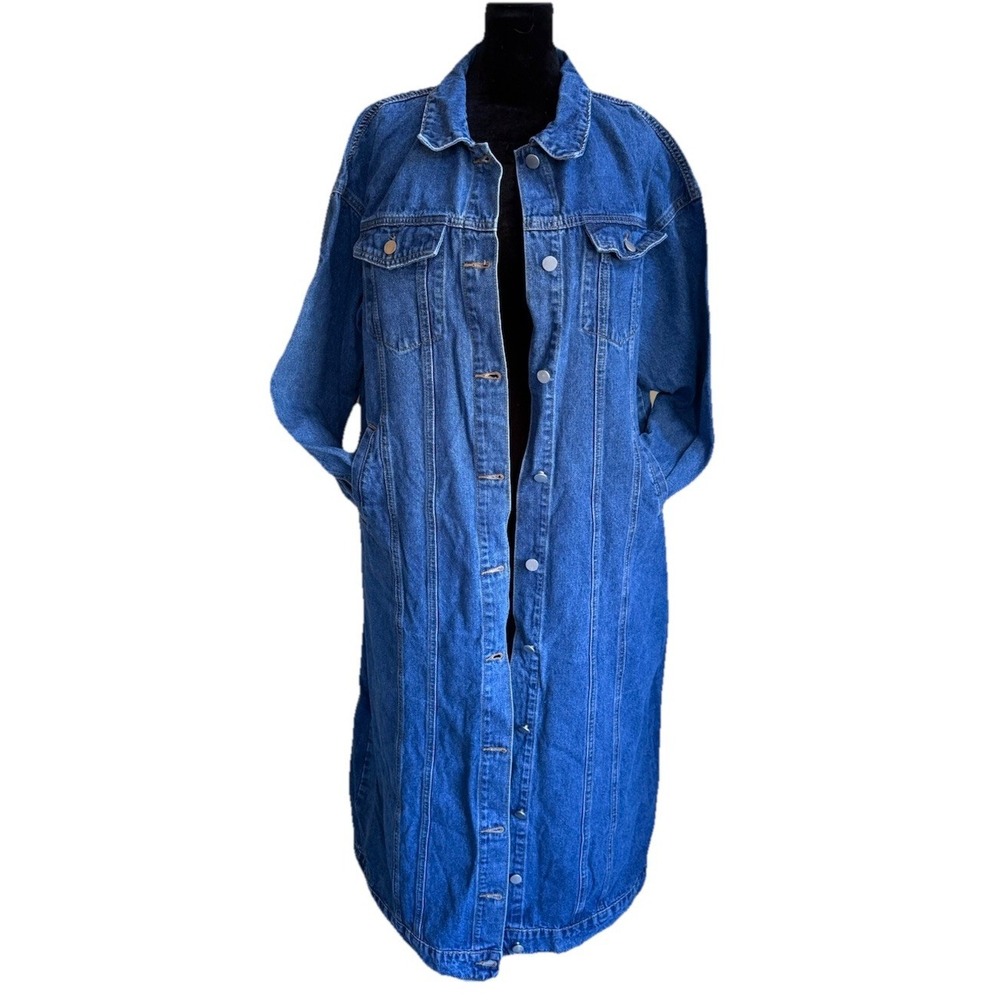 Vintage Long Wash Denim Jean Duster Coat Chou Yatou Womens M